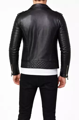 Men's black genuine leather modern fit moto biker jacket