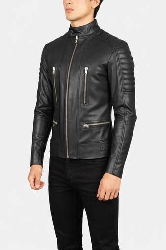 Men's moto black genuine leather handcrafted biker jacket