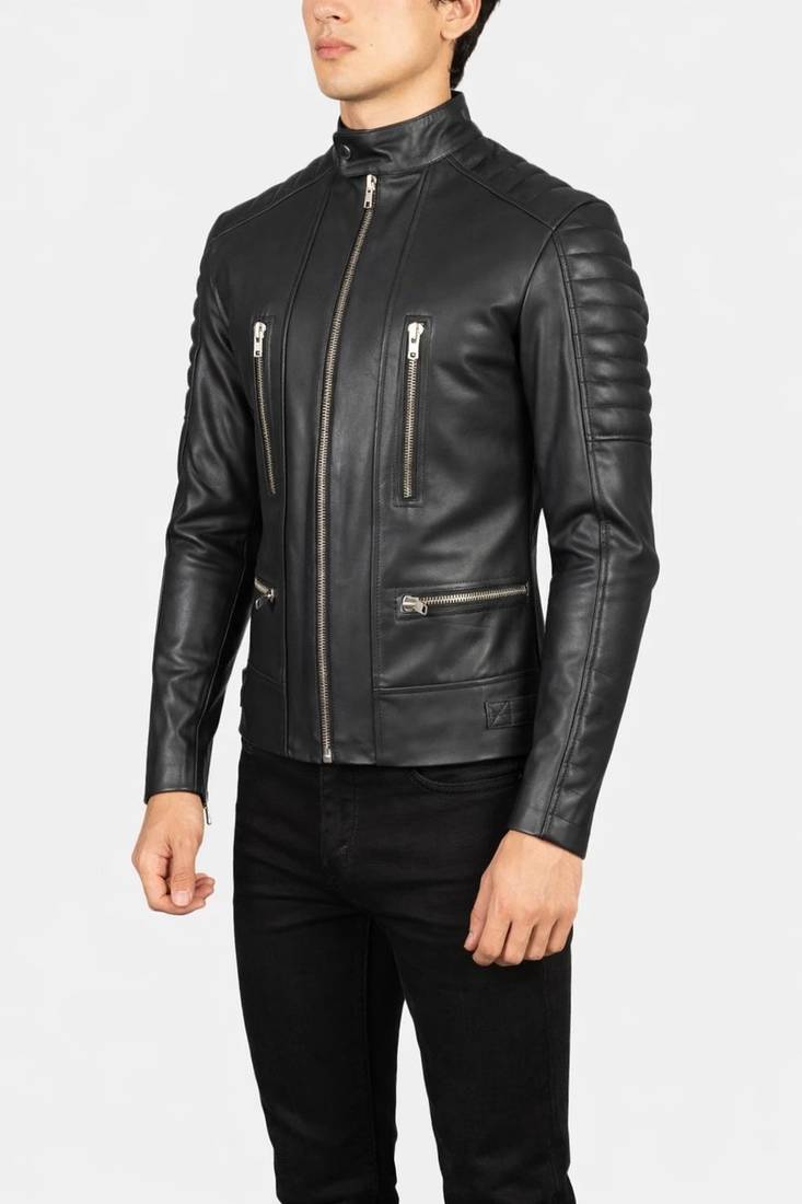 Men's moto black genuine leather handcrafted biker jacket