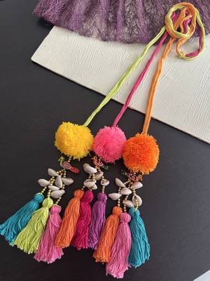Handmade multicolored boho pompom parandi 1