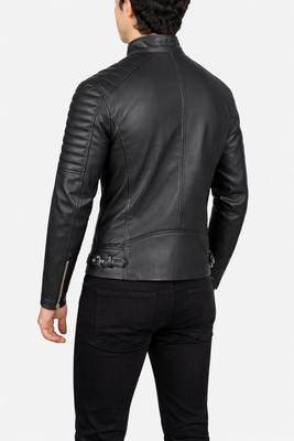 Men's moto black genuine leather handcrafted biker jacket 3