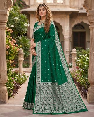 Green soft silk blend saree with zari weaving meenakari design 2