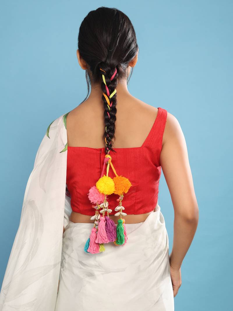 Handmade multicolored boho pompom parandi