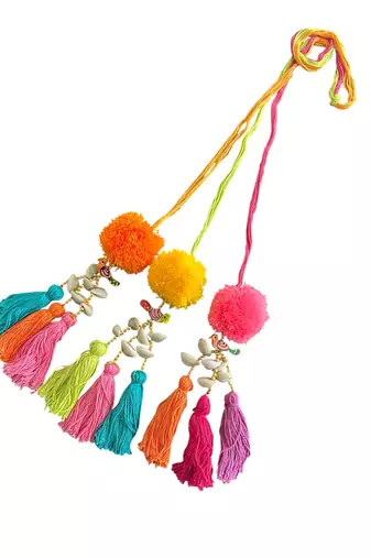 Handmade multicolored boho pompom parandi