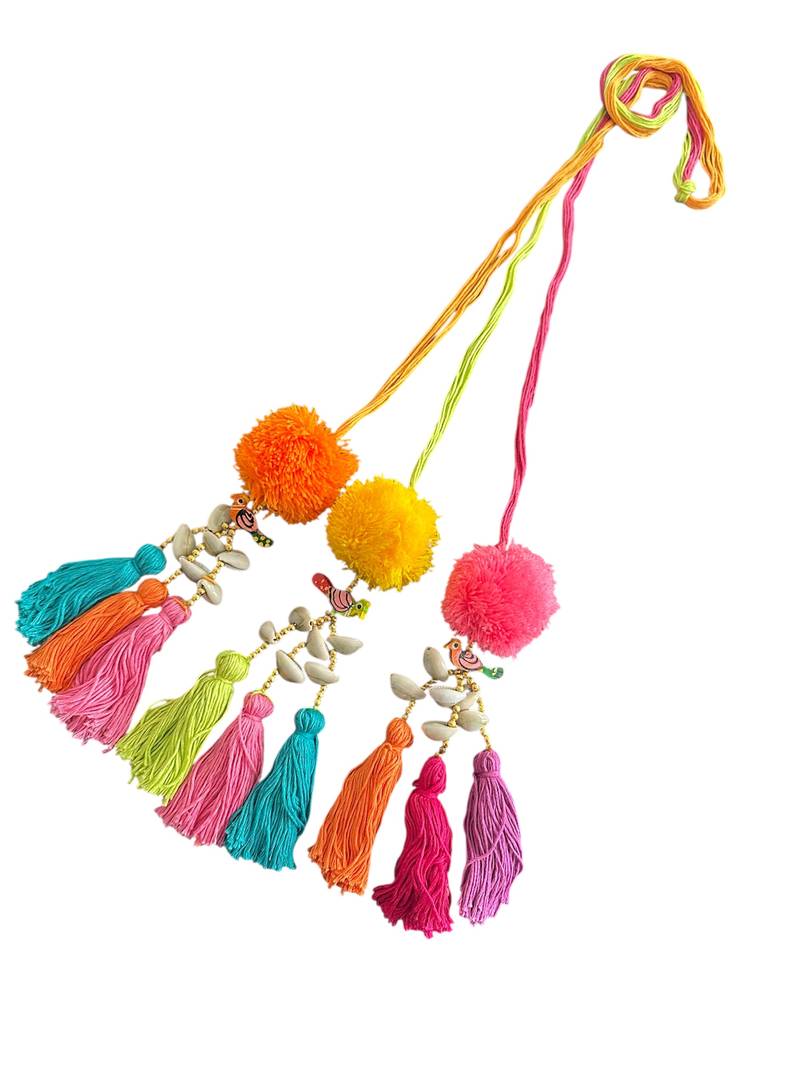 Handmade multicolored boho pompom parandi