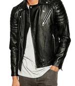 Men's genuine black leather biker jacket street style
