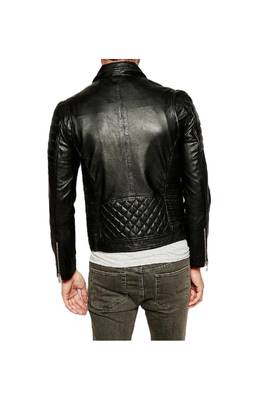 Men's genuine black leather biker jacket street style 2