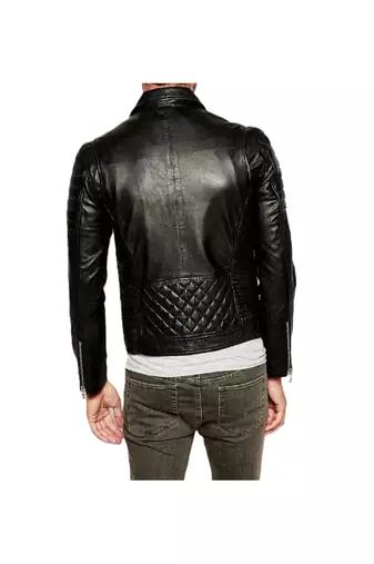 Men's genuine black leather biker jacket street style
