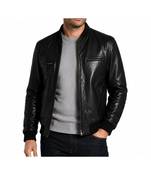 Men's leather timeless style genuine black bomber jacket