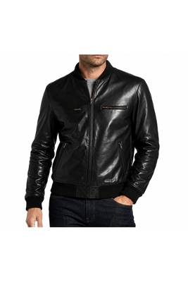 Men's leather timeless style genuine black bomber jacket 2