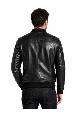 Men's leather timeless style genuine black bomber jacket 3