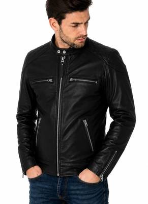Men's black leather jacket casual style daily wear moto jacket 1