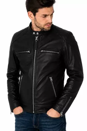 Men's black leather jacket casual style daily wear moto jacket