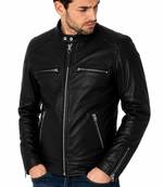 Men's black leather jacket casual style daily wear moto jacket