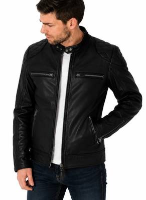 Men's black leather jacket casual style daily wear moto jacket 2