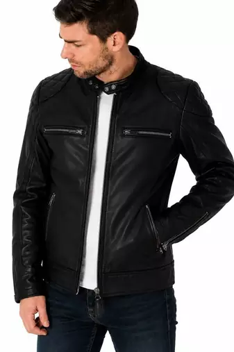 Men's black leather jacket casual style daily wear moto jacket