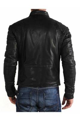 Men's black genuine leather minimal design biker jacket 2