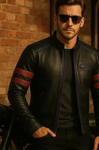 Men's black genuine leather premium quality biker jacket