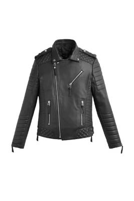 Men's black genuine leather smart casual biker jacket 1