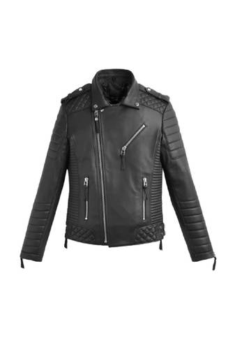 Men's black genuine leather smart casual biker jacket