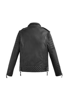 Men's black genuine leather smart casual biker jacket 2