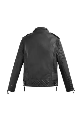 Men's black genuine leather smart casual biker jacket