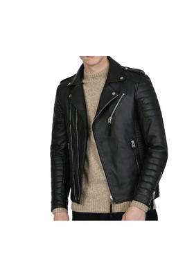 Men's black genuine leather smart casual biker jacket 3