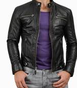 Men's black genuine leather designer biker style jacket