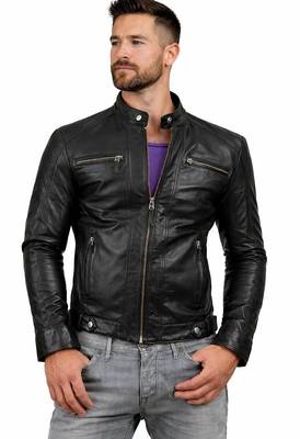 Men's black genuine leather designer biker style jacket 2