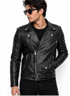 Men's black genuine leather urban fashion moto biker jacket 1