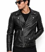 Men's black genuine leather urban fashion moto biker jacket