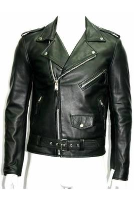 Men's black genuine leather urban fashion moto biker jacket 2