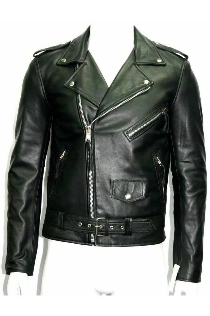 Men's black genuine leather urban fashion moto biker jacket