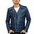 Men's blue genuine leather classic design moto biker jacket