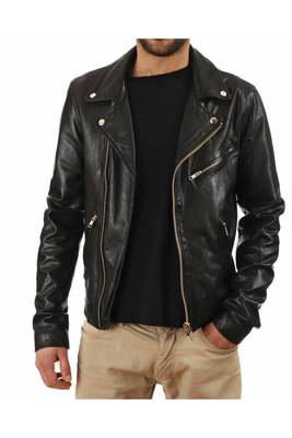 Men black genuine leather premium finish biker jacket 2