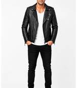 Men black quilted leather everyday wear genuine biker jacket