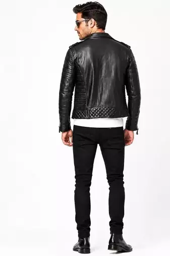 Men black quilted leather everyday wear genuine biker jacket