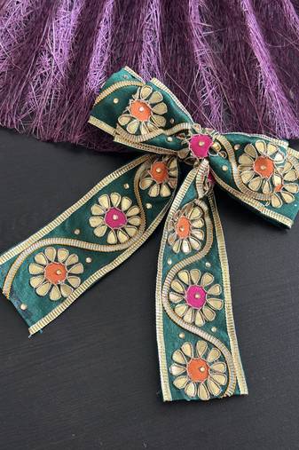 Green handmade gota work hairbow