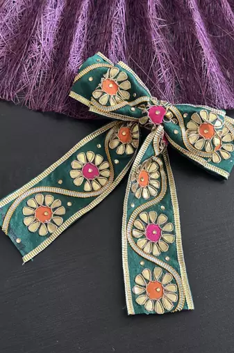 Green handmade gota work hairbow