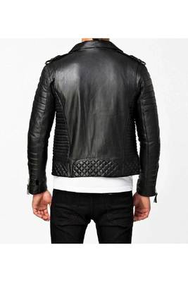 Men black quilted leather everyday wear genuine biker jacket 3