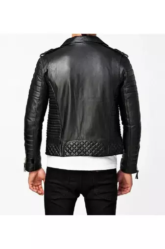 Men black quilted leather everyday wear genuine biker jacket