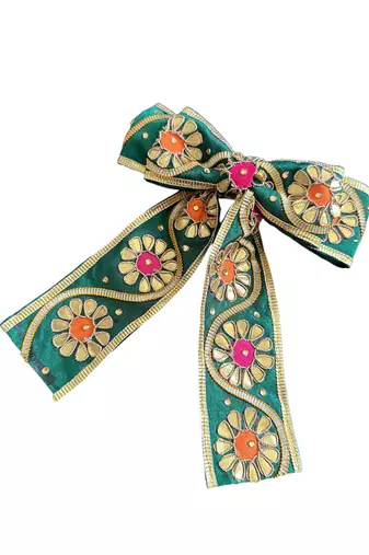 Green handmade gota work hairbow