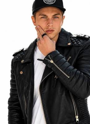 Men black leather fashion outerwear genuine moto biker jacket 1