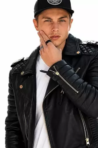 Men black leather fashion outerwear genuine moto biker jacket