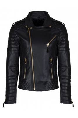 Men black leather fashion outerwear genuine moto biker jacket 2
