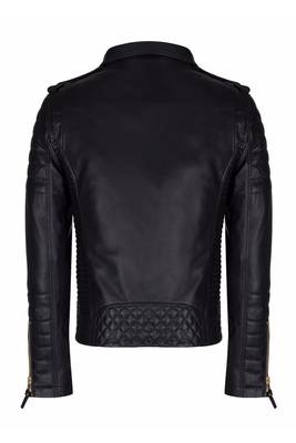 Men black leather fashion outerwear genuine moto biker jacket 3