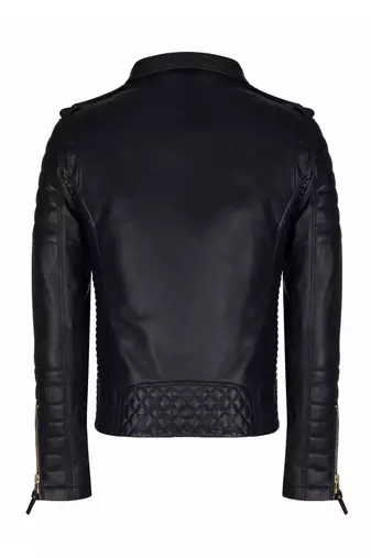 Men black leather fashion outerwear genuine moto biker jacket