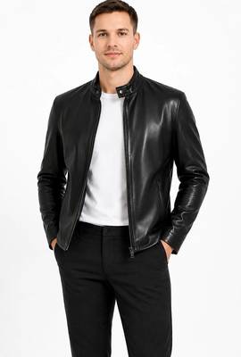 Men black lambskin leather casual style genuine daily wear jacket 1
