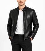 Men black lambskin leather casual style genuine daily wear jacket