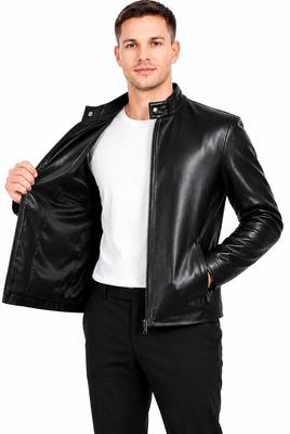 Men black lambskin leather casual style genuine daily wear jacket 2